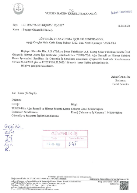 Türkiye Şeker Fabrikaları A.Ş. Elazığ Şeker Fabrikası Toplu İş Sözleşmesi İmzalandı