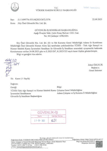 Et ve Süt Kurumu Genel Müdürlüğü Adana Et Kombinası Müdürlüğü Toplu İş Sözleşmesi İmzalandı