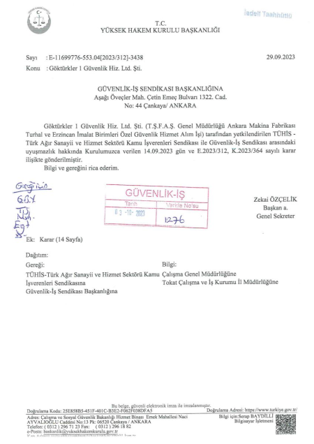 T.Ş.F.A.Ş. Genel Müdürlüğü Ankara Makina Fabrikası Turhal ve Erzincan İmalat Birimleri Toplu İş Sözleşmesi İmzalandı