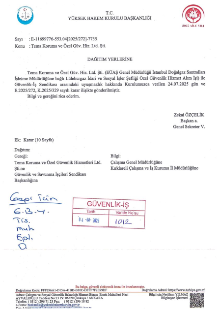 EÜAŞ Genel Müdürlüğü İstanbul Doğalgaz Santralları İşletme Müdürlüğüne Bağlı Lüleburgaz İdari ve Sosyal İşler Şefliği Toplu İş Sözleşmesi İmzalandı