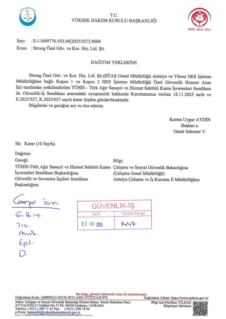 EÜAŞ Genel Müdürlüğü Antalya ve Yöresi HES İşletme Müdürlüğüne bağlı Kepez 1 ve Kepez 2 HES İşletme Müdürlüğü Toplu İş Sözleşmesi İmzalandı