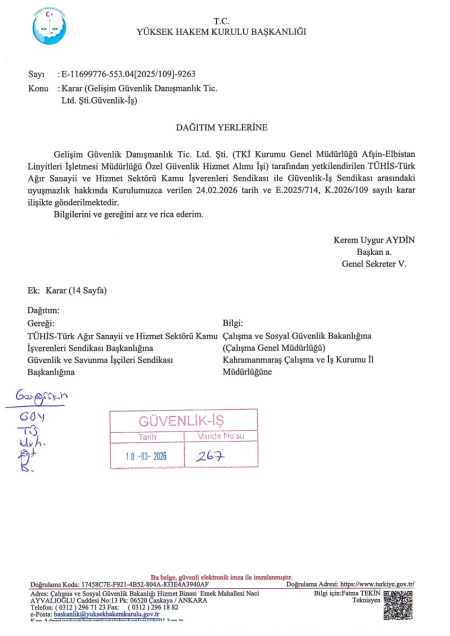 TKİ Kurumu Genel Müdürlüğü Afşin-Elbistan Linyitleri İşletmesi Müdürlüğü Toplu İş Sözleşmesi İmzalandı